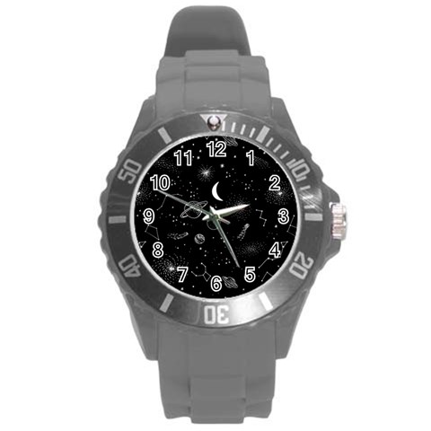 Cosmic Black Space Star Round Plastic Sport Watch (L) from ArtsNow.com Front