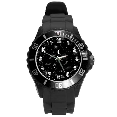 Cosmic Black Space Star Round Plastic Sport Watch (L) from ArtsNow.com Front