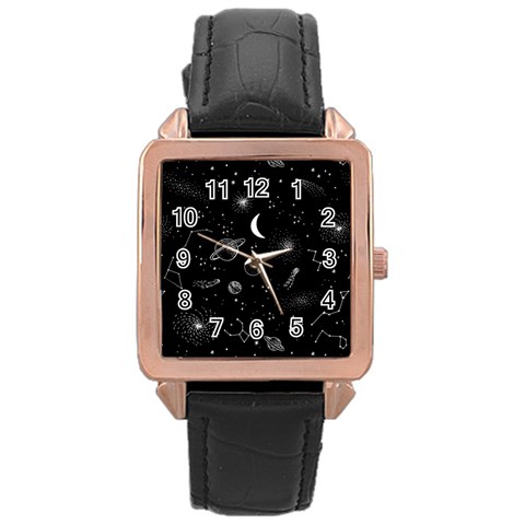 Cosmic Black Space Star Rose Gold Leather Watch  from ArtsNow.com Front