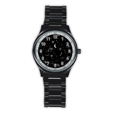 Cosmic Black Space Star Stainless Steel Round Watch from ArtsNow.com Front