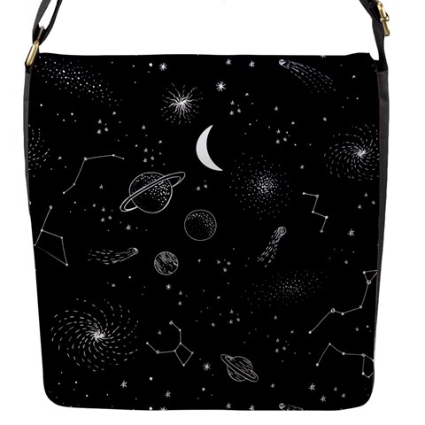 Cosmic Black Space Star Flap Closure Messenger Bag (S) from ArtsNow.com Front