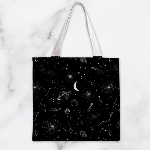 Cosmic Black Space Star Zipper Grocery Tote Bag from ArtsNow.com Back