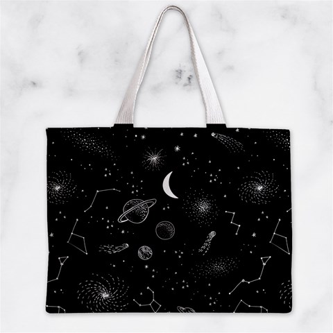 Cosmic Black Space Star Zipper Mini Tote Bag from ArtsNow.com Front