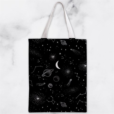 Cosmic Black Space Star Zipper Classic Tote Bag from ArtsNow.com Front