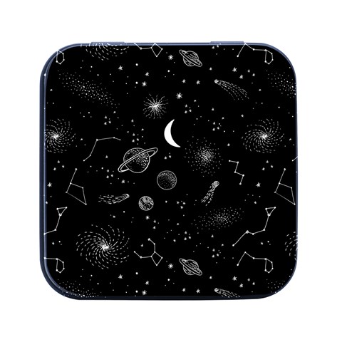 Cosmic Black Space Star Square Metal Box (Black) from ArtsNow.com Front