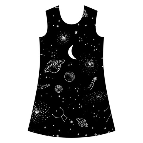 Cosmic Black Space Star Kids  Short Sleeve Velvet Dress from ArtsNow.com Front