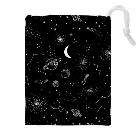 Cosmic Black Space Star Drawstring Pouch (5XL) from ArtsNow.com Front