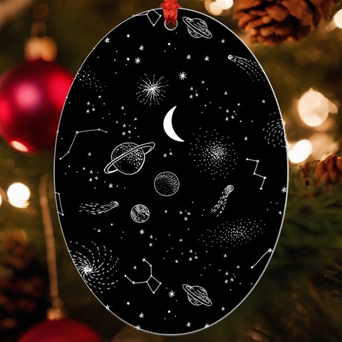 Cosmic Black Space Star UV Print Acrylic Ornament Oval from ArtsNow.com Front