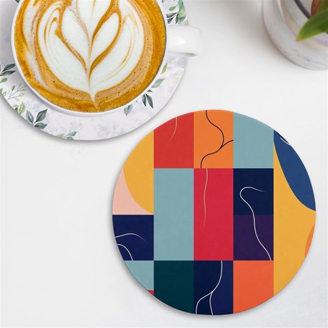 Minimalist Pattern With Simple Lines And Shapes, Creating A Clean And Modern Aesthe UV Print Round Tile Coaster from ArtsNow.com Front