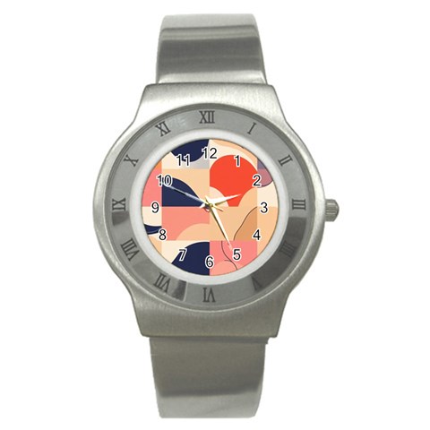 Minimalist Pattern With Simple Lines And Shapes, Creating A Clean And Modern Aesthe Stainless Steel Watch from ArtsNow.com Front