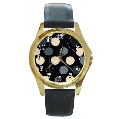 A Minimalist Pattern With Simple Lines And Shapes, Creating A Clean And Modern Aesthetic 03 Round Gold Metal Watch from ArtsNow.com Front