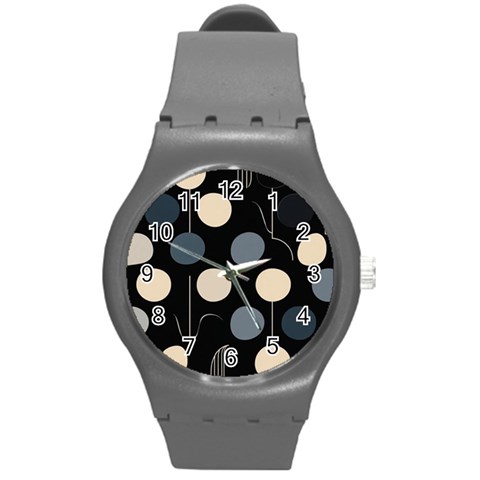 A Minimalist Pattern With Simple Lines And Shapes, Creating A Clean And Modern Aesthetic 03 Round Plastic Sport Watch (M) from ArtsNow.com Front