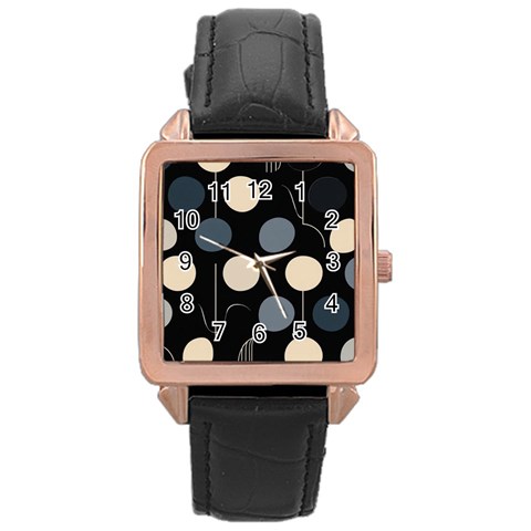 A Minimalist Pattern With Simple Lines And Shapes, Creating A Clean And Modern Aesthetic 03 Rose Gold Leather Watch  from ArtsNow.com Front