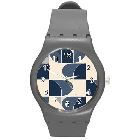 A Minimalist Pattern With Simple Lines And Shapes, Creating A Clean And Modern Aesthetic 04 Round Plastic Sport Watch (M) from ArtsNow.com Front