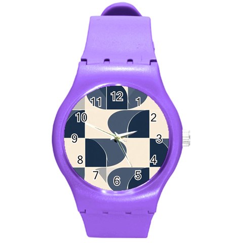 A Minimalist Pattern With Simple Lines And Shapes, Creating A Clean And Modern Aesthetic 04 Round Plastic Sport Watch (M) from ArtsNow.com Front