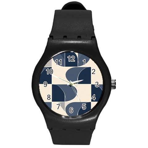 A Minimalist Pattern With Simple Lines And Shapes, Creating A Clean And Modern Aesthetic 04 Round Plastic Sport Watch (M) from ArtsNow.com Front