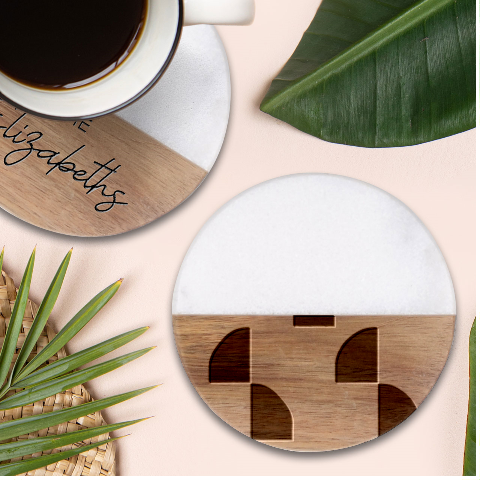 A Minimalist Pattern With Simple Lines And Shapes, Creating A Clean And Modern Aesthetic 04 Classic Marble Wood Coaster (Round)  from ArtsNow.com Front