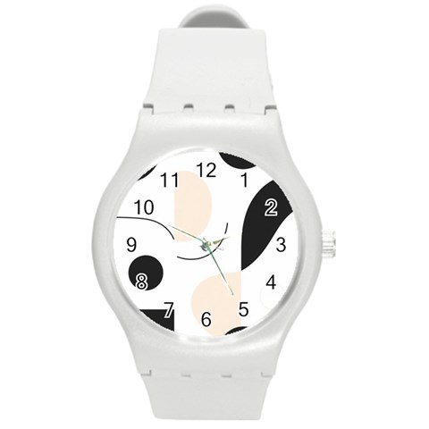 A Minimalist Pattern With Simple Lines And Shapes, Creating A Clean And Modern Aesthetic 05 Round Plastic Sport Watch (M) from ArtsNow.com Front