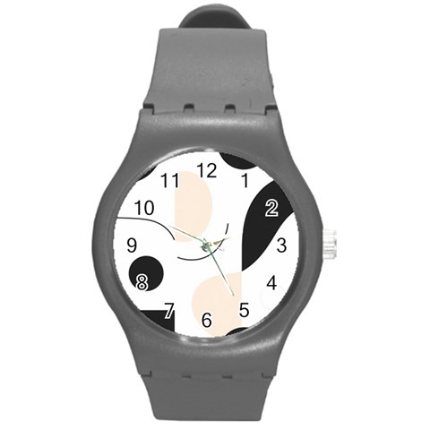 A Minimalist Pattern With Simple Lines And Shapes, Creating A Clean And Modern Aesthetic 05 Round Plastic Sport Watch (M) from ArtsNow.com Front