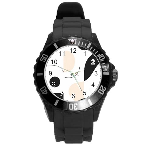 A Minimalist Pattern With Simple Lines And Shapes, Creating A Clean And Modern Aesthetic 05 Round Plastic Sport Watch (L) from ArtsNow.com Front