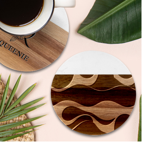 A Minimalist Pattern With Simple Lines And Shapes, Creating A Clean And Modern Aesthetic 06 Marble Wood Coaster (Round) from ArtsNow.com Front