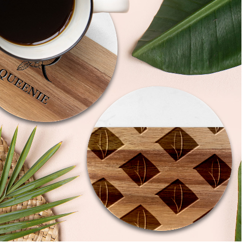 A Minimalist Pattern With Simple Lines And Shapes, Creating A Clean And Modern Aesthetic 07 Marble Wood Coaster (Round) from ArtsNow.com Front