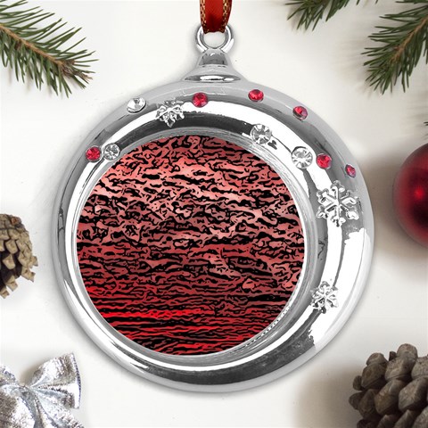 River Roots Metal Snowflake Red Crystal Round Ornament from ArtsNow.com Front