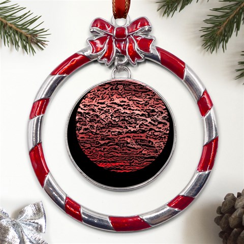 River Roots Metal Red Ribbon Round Ornament from ArtsNow.com Front