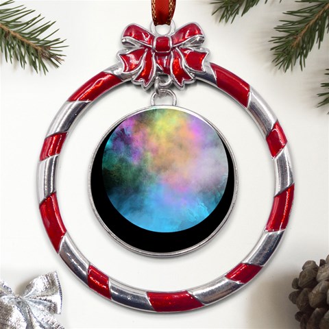 Smokescreen Metal Red Ribbon Round Ornament from ArtsNow.com Front