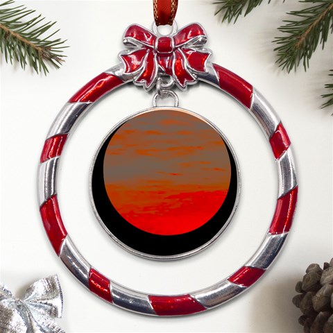 Crimson Skys Metal Red Ribbon Round Ornament from ArtsNow.com Front