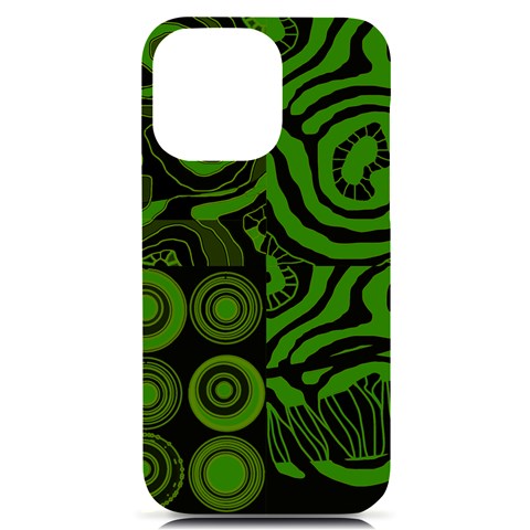 Mazipoodles Seabed Circles Curly Coral Reef Green Black  iPhone 14 Pro Max Black UV Print PC Hardshell Case from ArtsNow.com Front