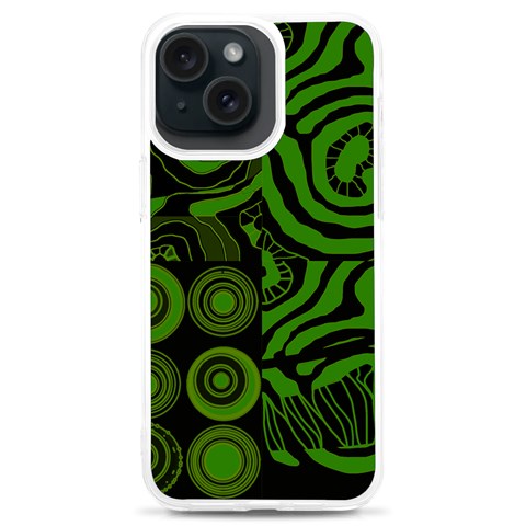 Mazipoodles Seabed Circles Curly Coral Reef Green Black  iPhone 15 Plus TPU UV Print Case from ArtsNow.com Front