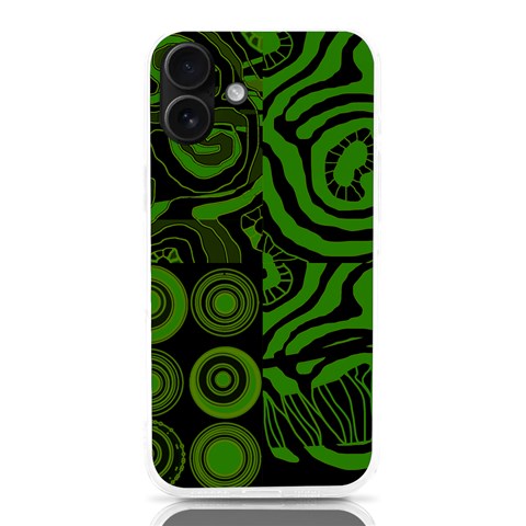 Mazipoodles Seabed Circles Curly Coral Reef Green Black  iPhone 16 Plus TPU UV Print Case from ArtsNow.com Front