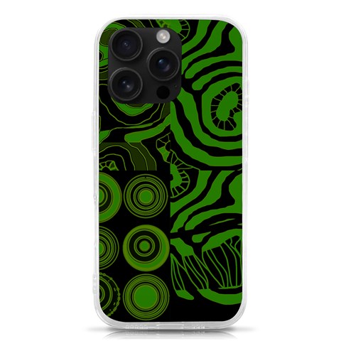 Mazipoodles Seabed Circles Curly Coral Reef Green Black  iPhone 16 Pro TPU UV Print Case from ArtsNow.com Front