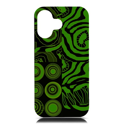 Mazipoodles Seabed Circles Curly Coral Reef Green Black  iPhone 16 Black UV Print PC Hardshell Case from ArtsNow.com Front