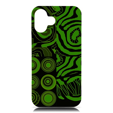 Mazipoodles Seabed Circles Curly Coral Reef Green Black  iPhone 16 Plus Black UV Print PC Hardshell Case from ArtsNow.com Front