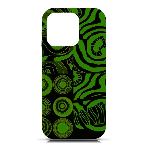 Mazipoodles Seabed Circles Curly Coral Reef Green Black  iPhone 16 Pro Black UV Print PC Hardshell Case from ArtsNow.com Front