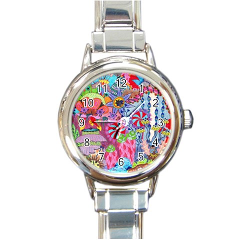 Cabbage Flower Abstract Round Italian Charm Watch from ArtsNow.com Front