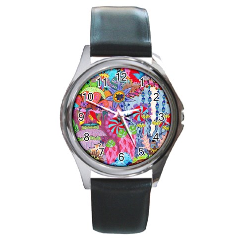 Cabbage Flower Abstract Round Metal Watch from ArtsNow.com Front