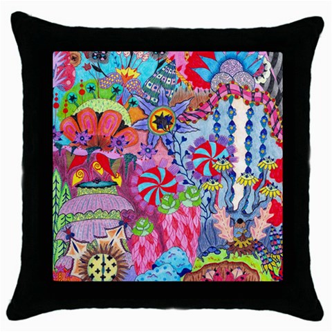 Cabbage Flower Abstract Throw Pillow Case (Black) from ArtsNow.com Front