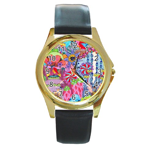 Cabbage Flower Abstract Round Gold Metal Watch from ArtsNow.com Front