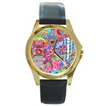 Cabbage Flower Abstract Round Gold Metal Watch