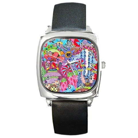 Cabbage Flower Abstract Square Metal Watch from ArtsNow.com Front