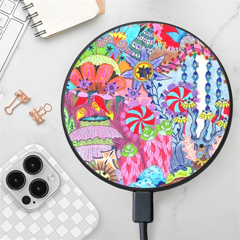 Cabbage Flower Abstract Wireless Fast Charger(Black) from ArtsNow.com Front