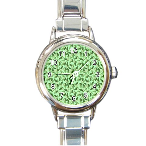 Leaves Pattern Texture Seamless Round Italian Charm Watch from ArtsNow.com Front