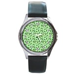 Leaves Pattern Texture Seamless Round Metal Watch