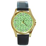 Leaves Pattern Texture Seamless Round Gold Metal Watch