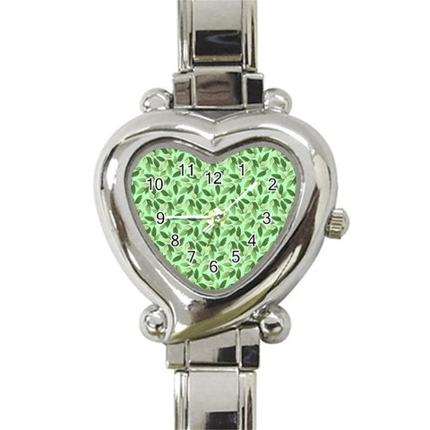 Leaves Pattern Texture Seamless Heart Italian Charm Watch from ArtsNow.com Front