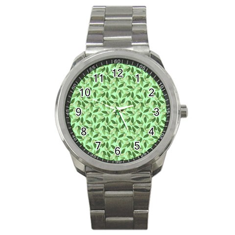 Leaves Pattern Texture Seamless Sport Metal Watch from ArtsNow.com Front