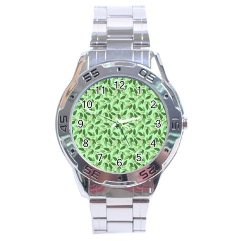 Leaves Pattern Texture Seamless Stainless Steel Analogue Watch from ArtsNow.com Front